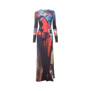 Pre Order:  Long Sleeve Printed Bodycon Maxi Dress