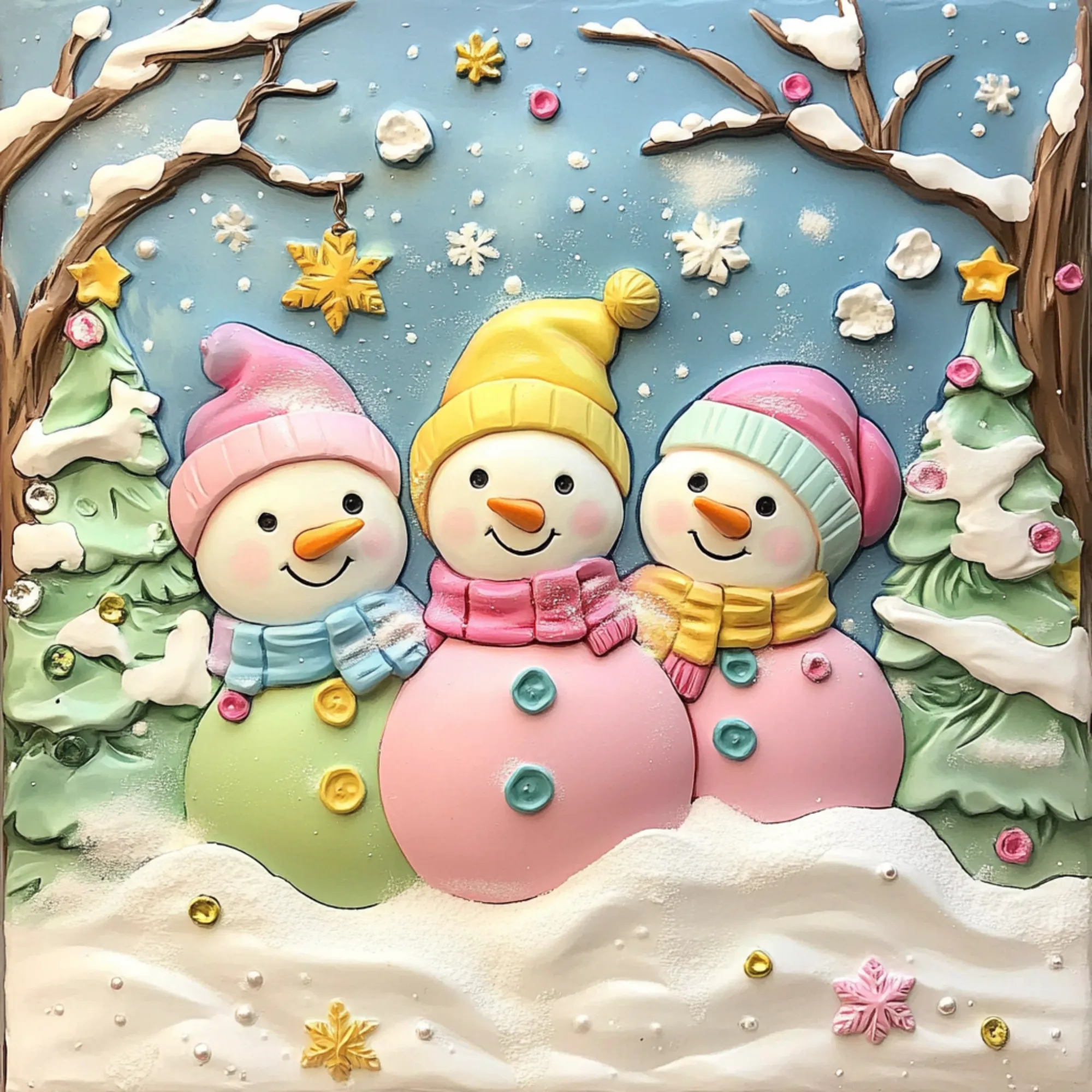 10" x 10" Pastel Snowmen Sign TTE-079