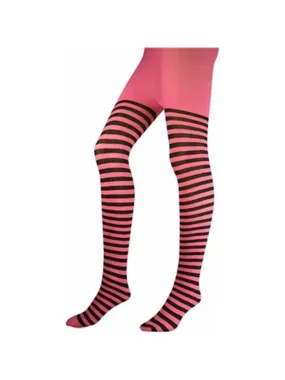 Adult Black/ Neon Pink Striped Tights