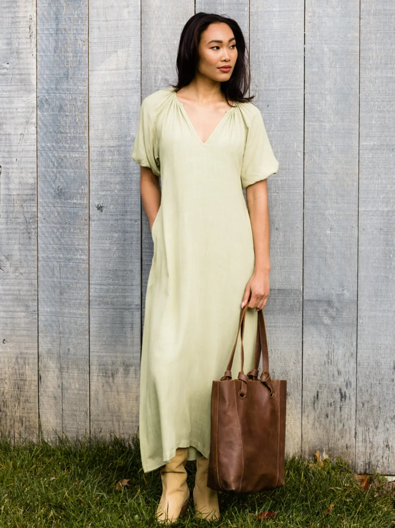 Amari Puff Sleeve Dress - Pear