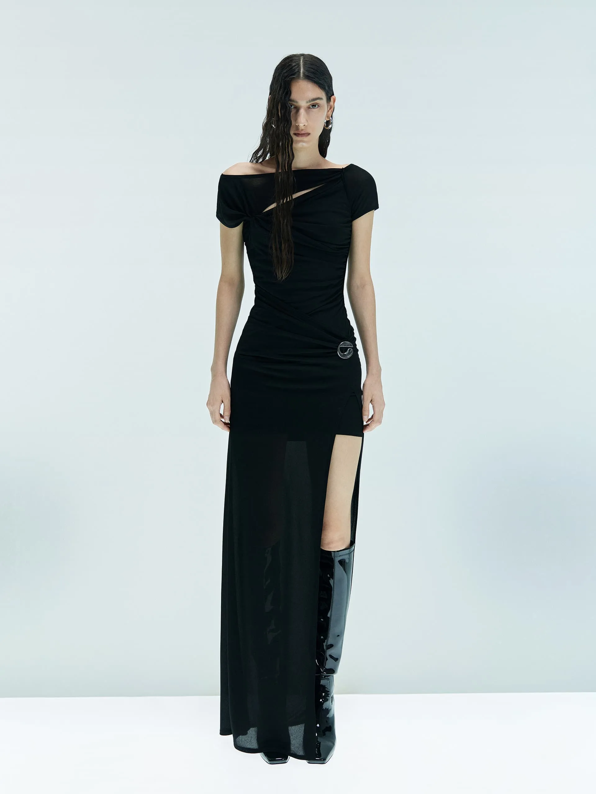 Asymmetric Draped Maxi Dress