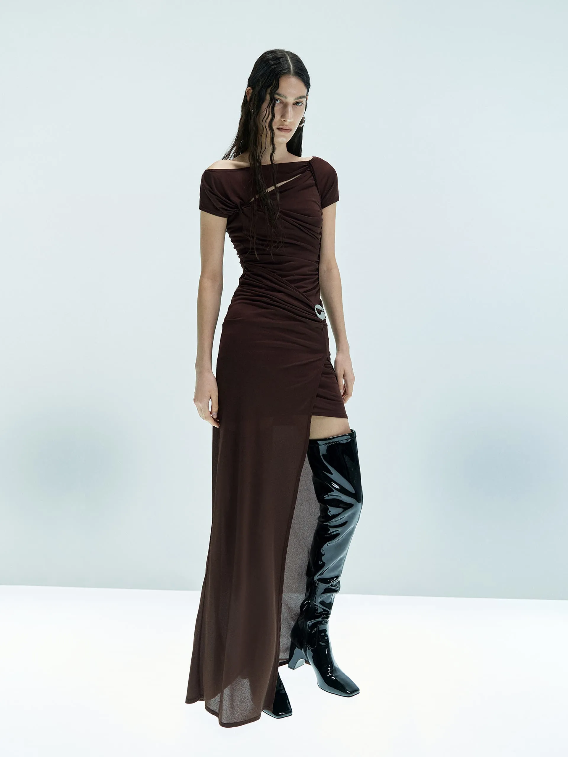 Asymmetric Draped Maxi Dress