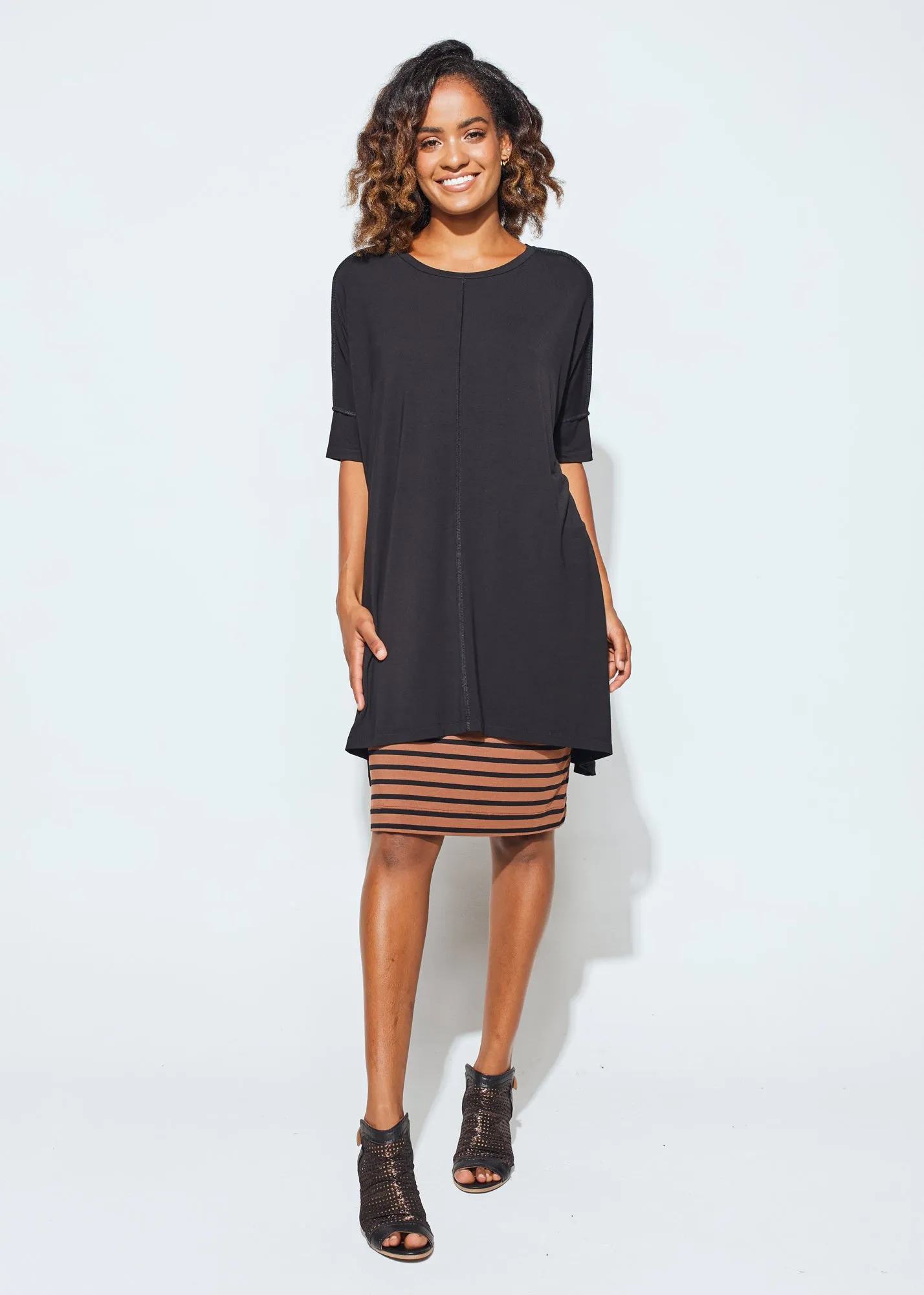 Bardot Oversized Bamboo Tunic Top - Black