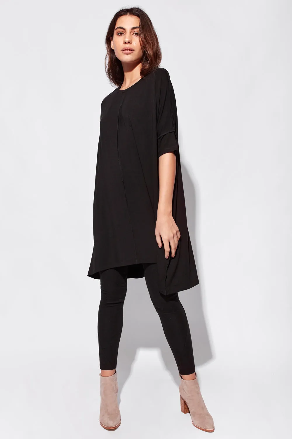 Bardot Oversized Bamboo Tunic Top - Black