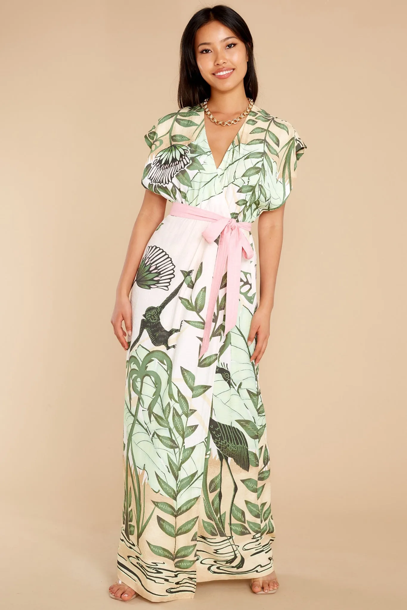 Beachside Blooms Ivory Multi Print Maxi Dress