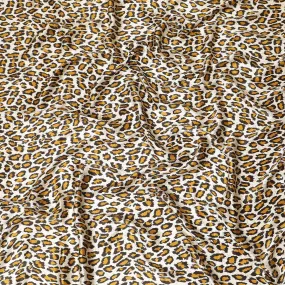 Beige premium 100% pure silk satin fabric with mustard, olive green and black print in animal skin design-D9287