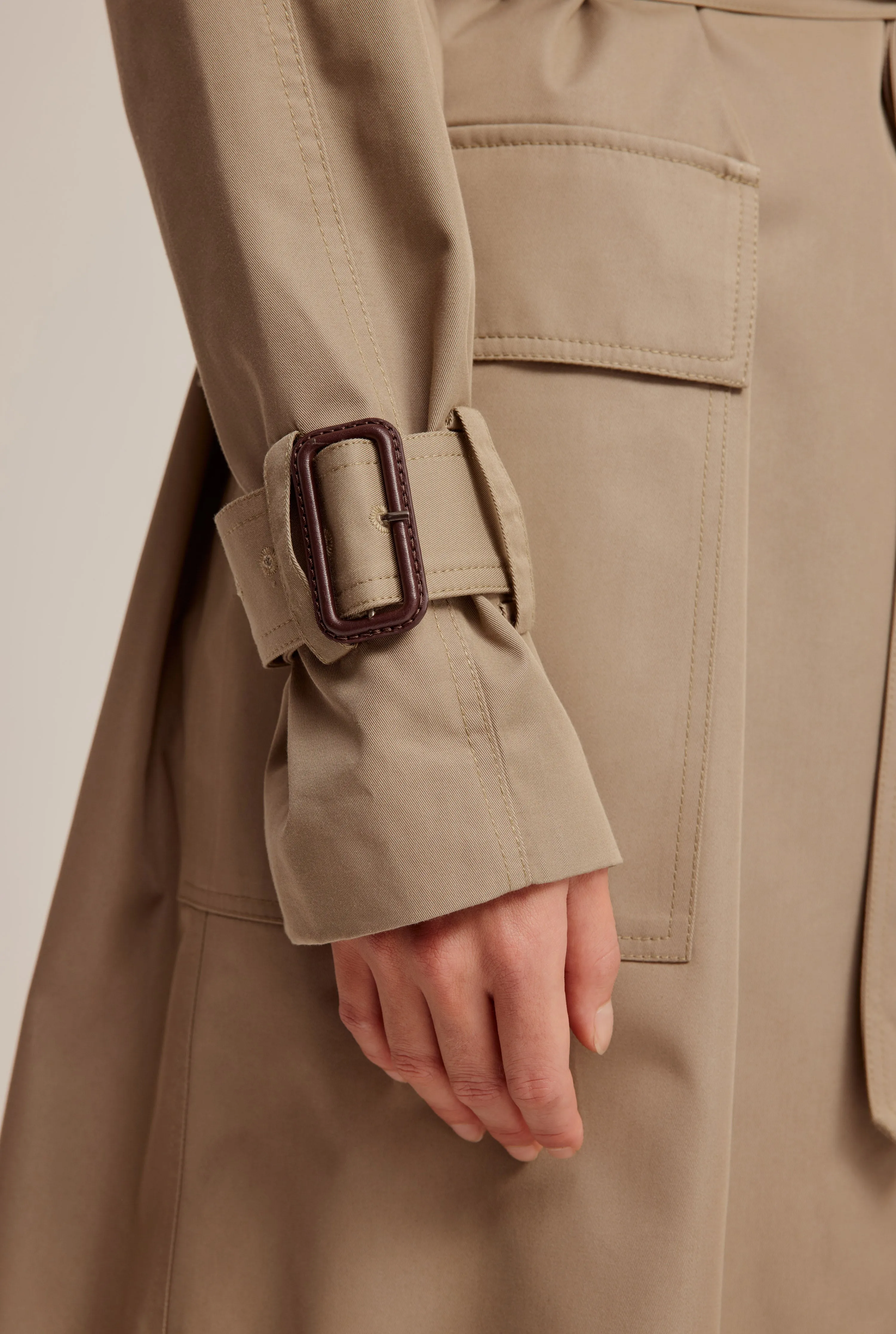 Belted Cotton Trench Coat - Tea Leaf