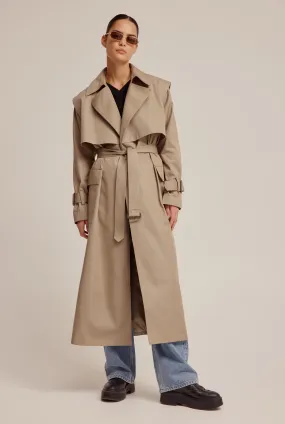 Belted Cotton Trench Coat - Tea Leaf