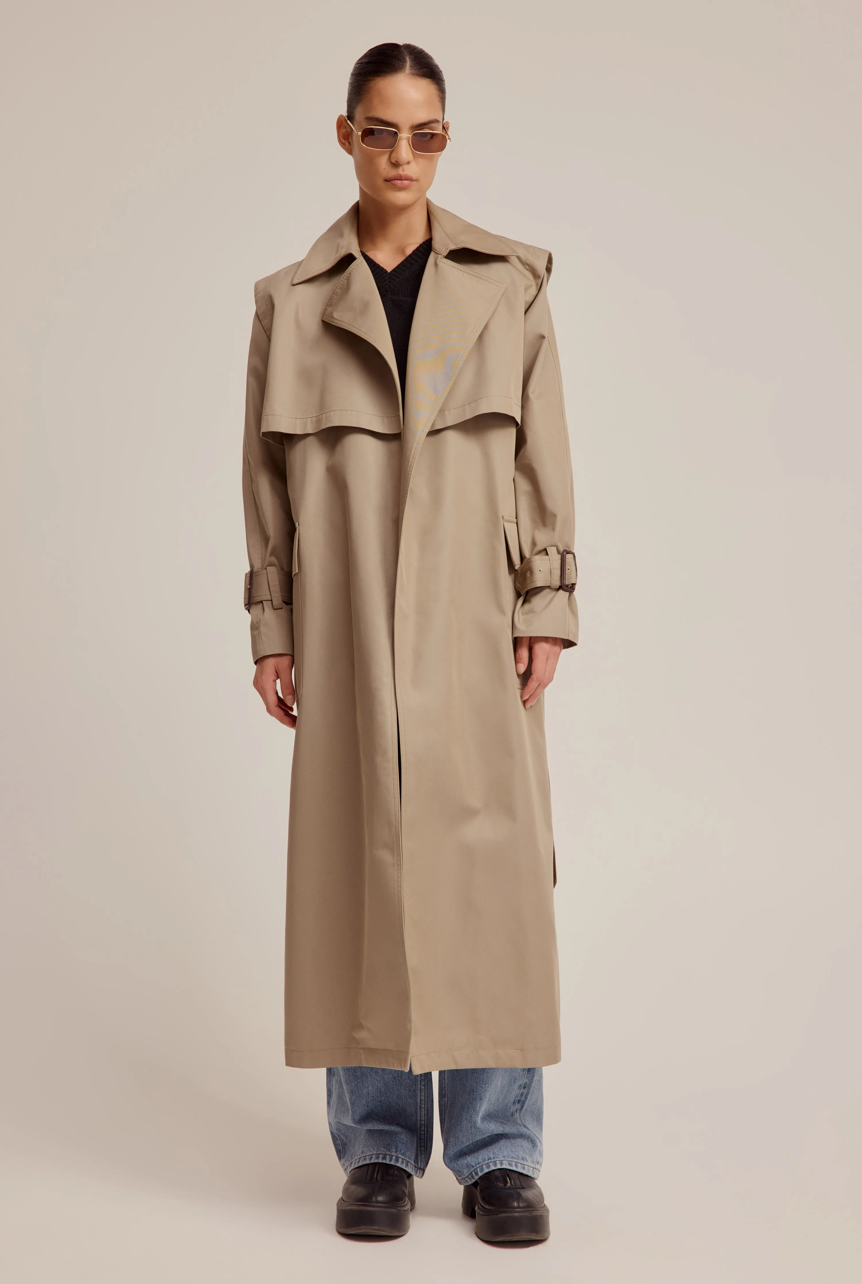 Belted Cotton Trench Coat - Tea Leaf