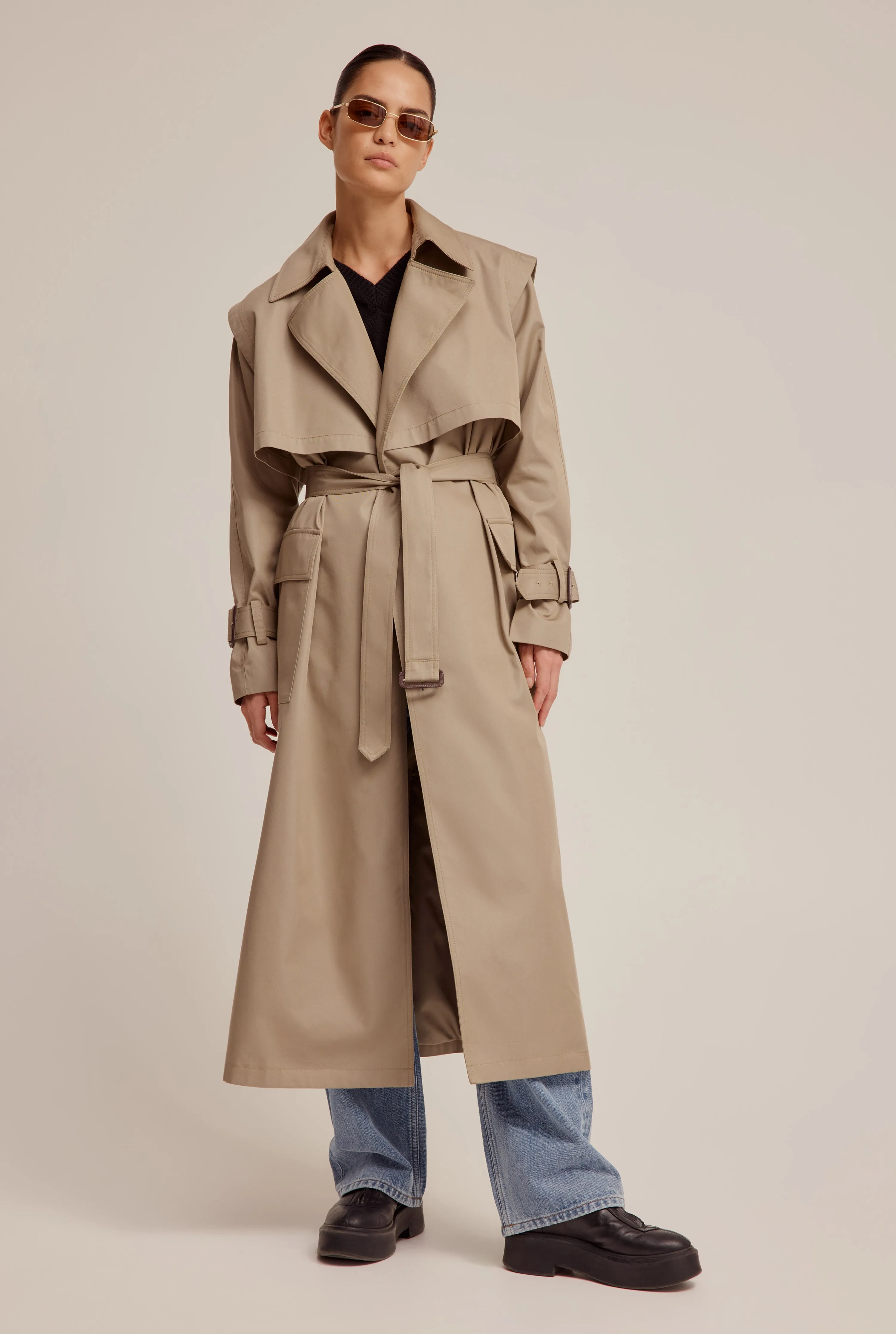 Belted Cotton Trench Coat - Tea Leaf