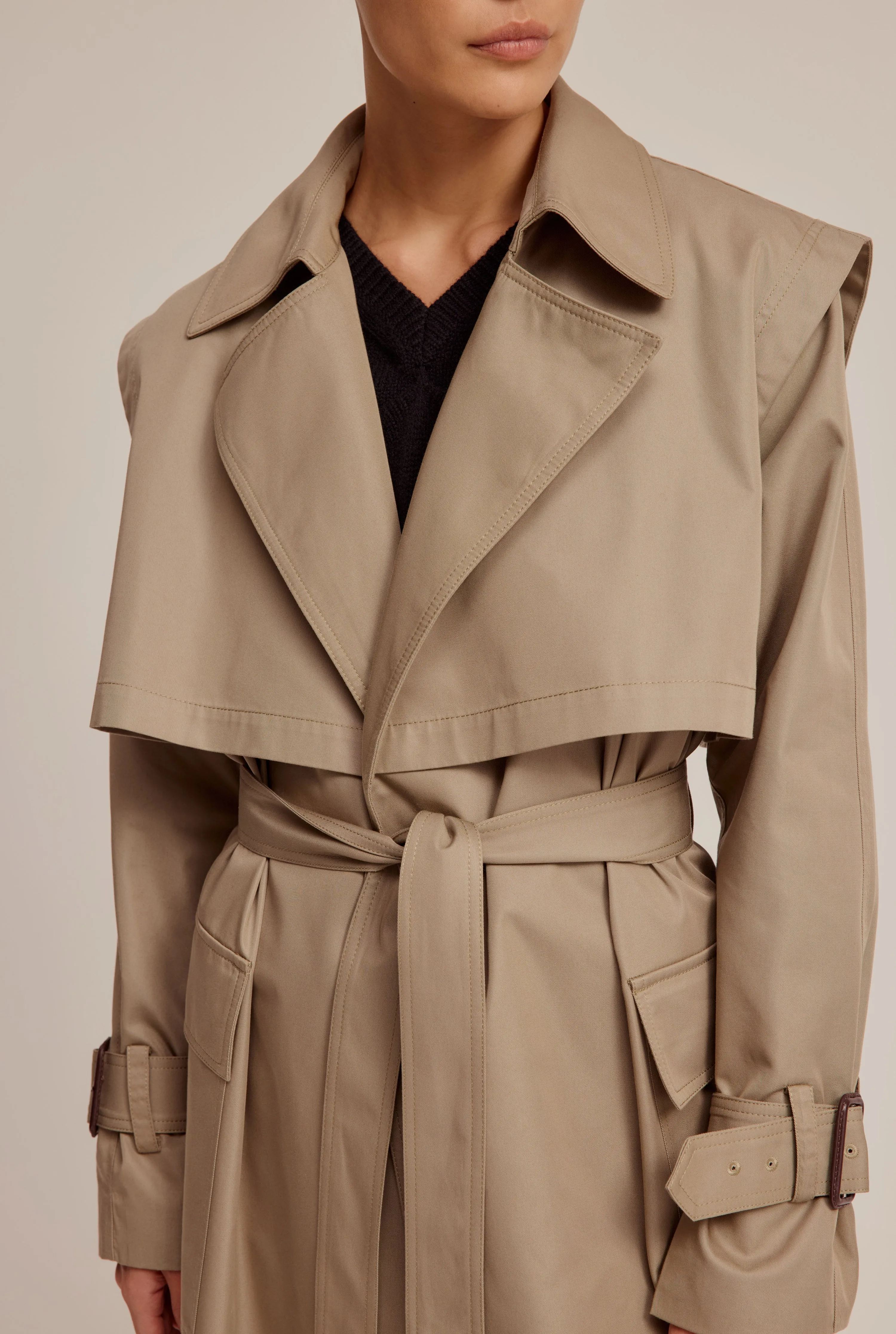 Belted Cotton Trench Coat - Tea Leaf