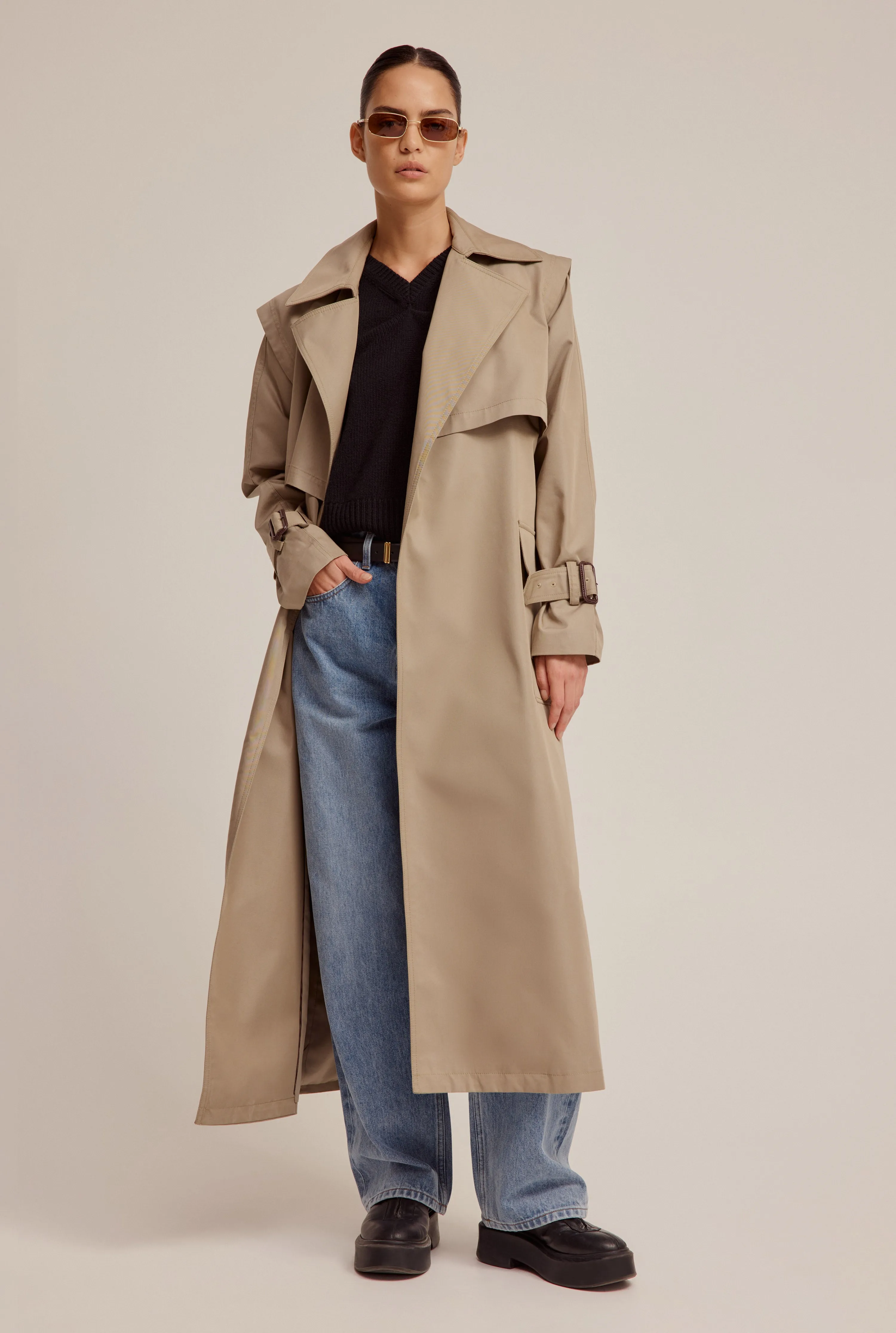 Belted Cotton Trench Coat - Tea Leaf