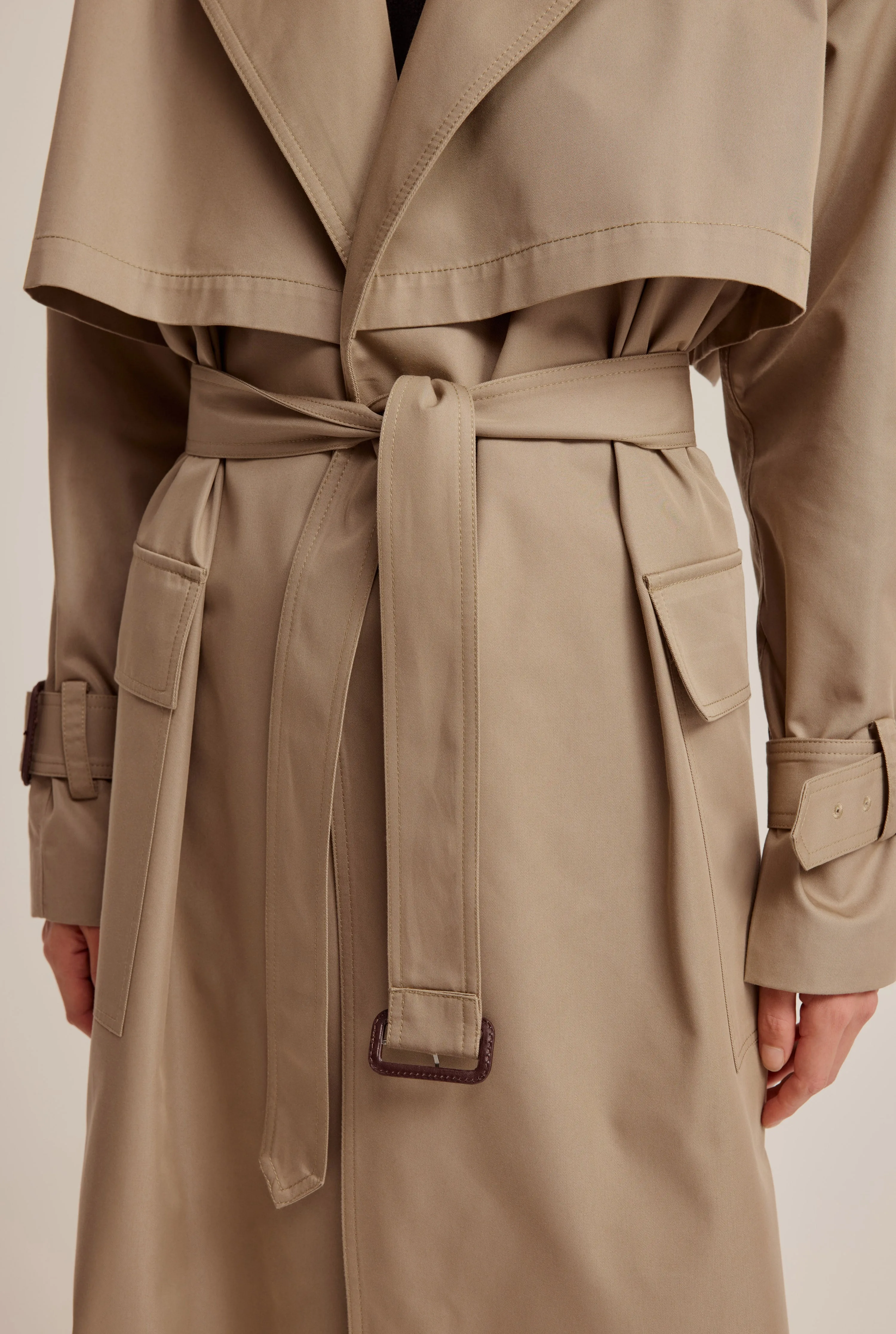 Belted Cotton Trench Coat - Tea Leaf