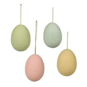 Bethany Lowe Pastel Flocked 2.5" Tall Easter Egg Ornament - Set of 4