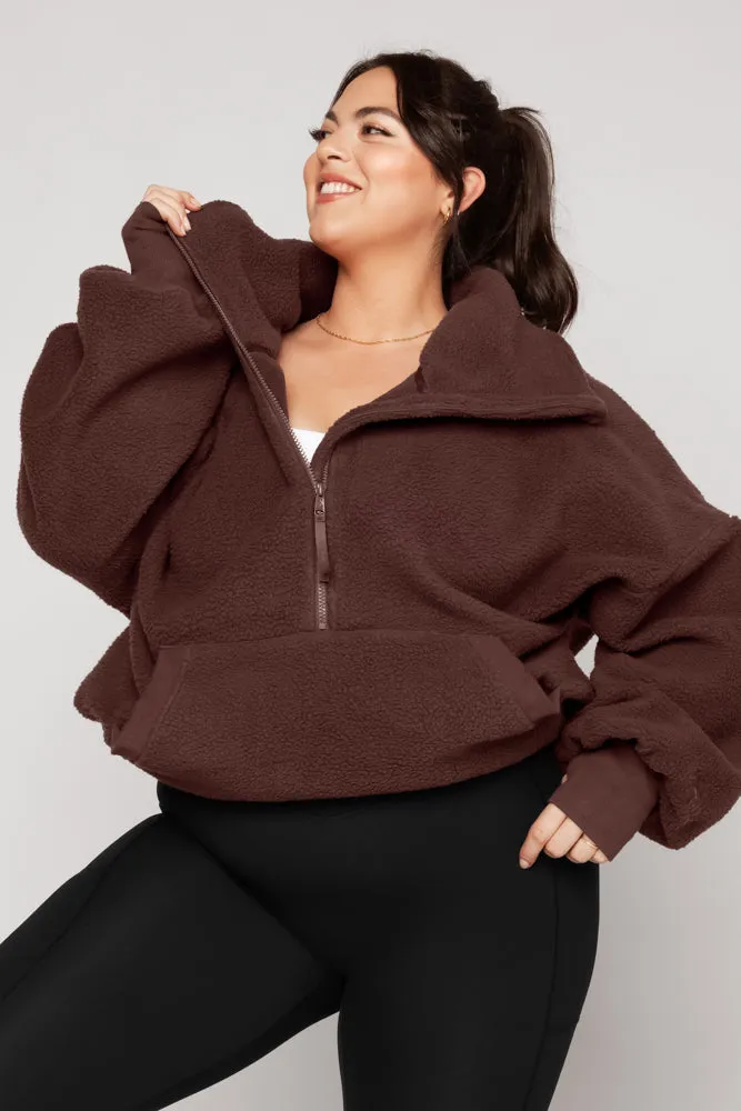 Big Hug Fleece Half Zip Sweater - Chocolate