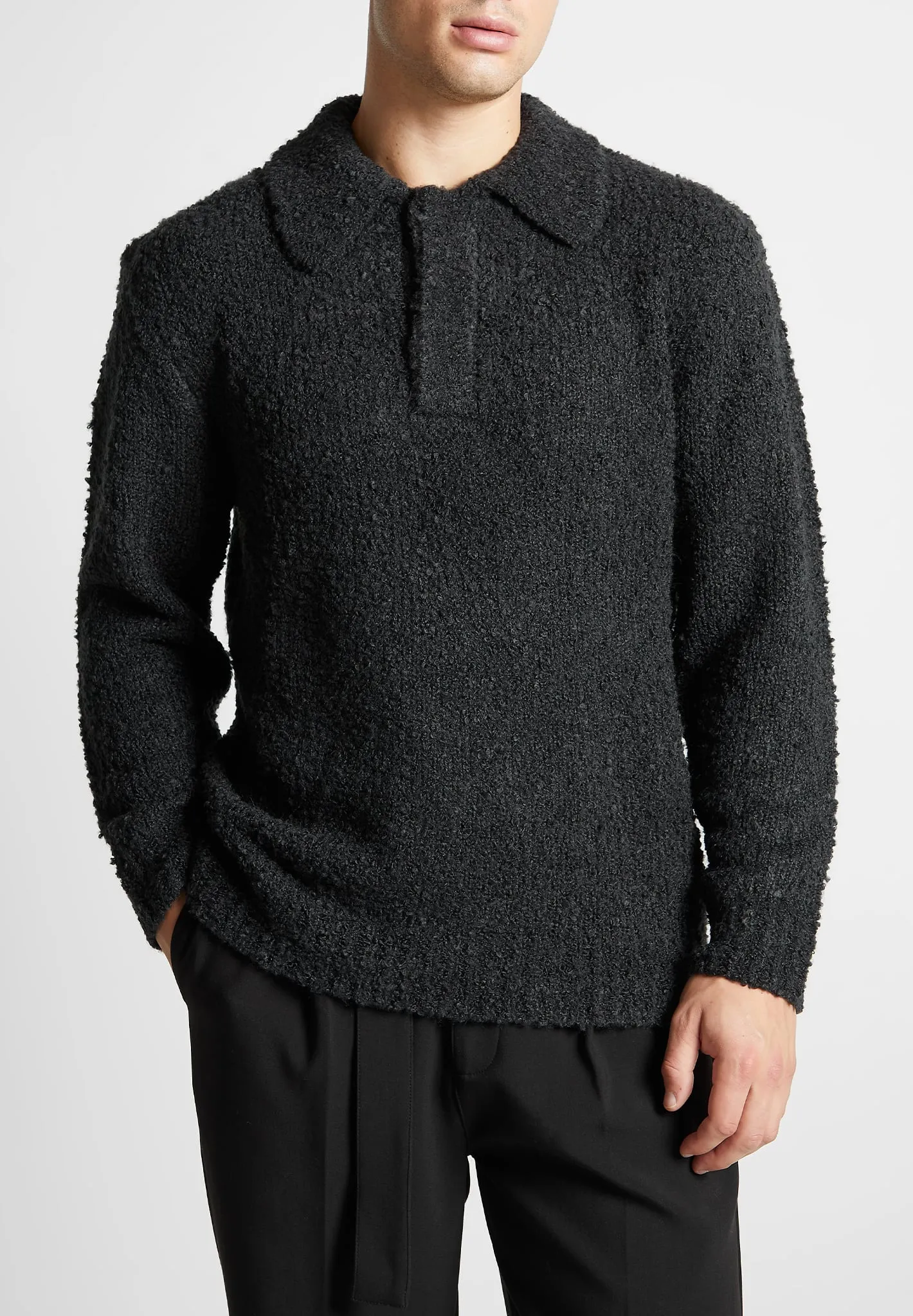 Boucle Knit Polo Jumper - Black