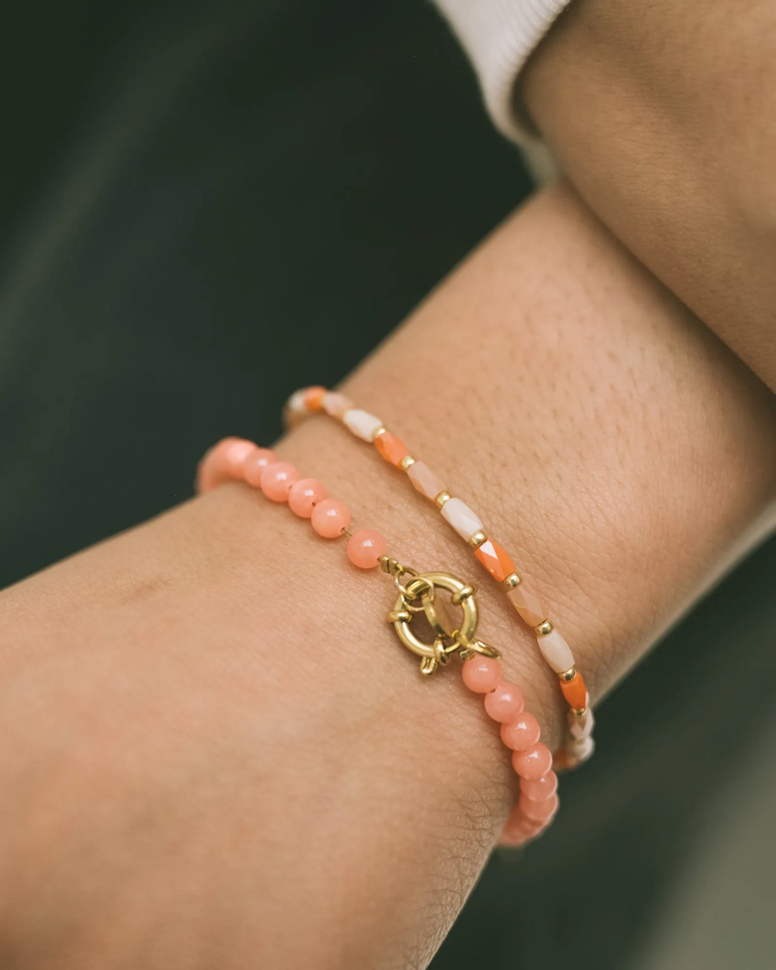 Bracelet Pastel Pink Beads Gold