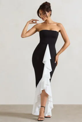 Carbonne | Black & White Bandeau Ruffled Maxi Dress