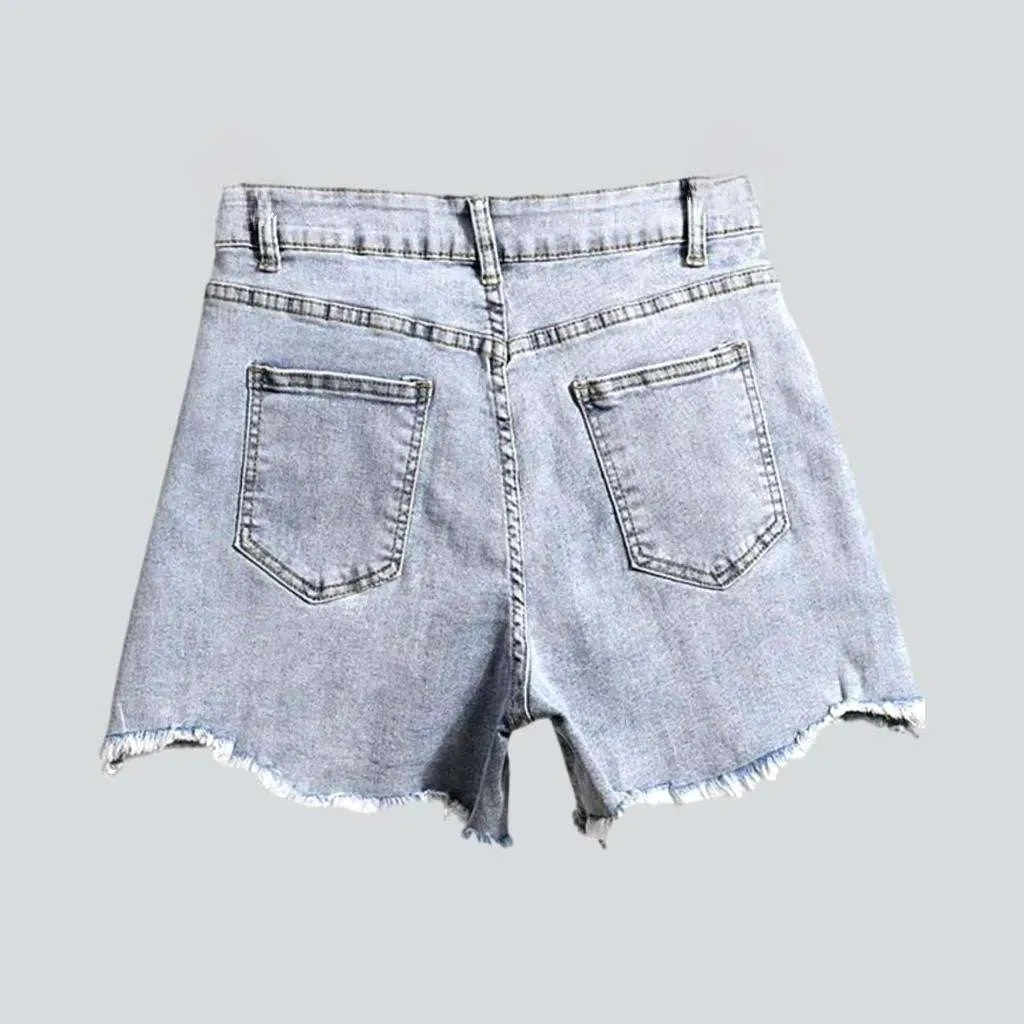 Cartoon embroidery pearl jeans shorts