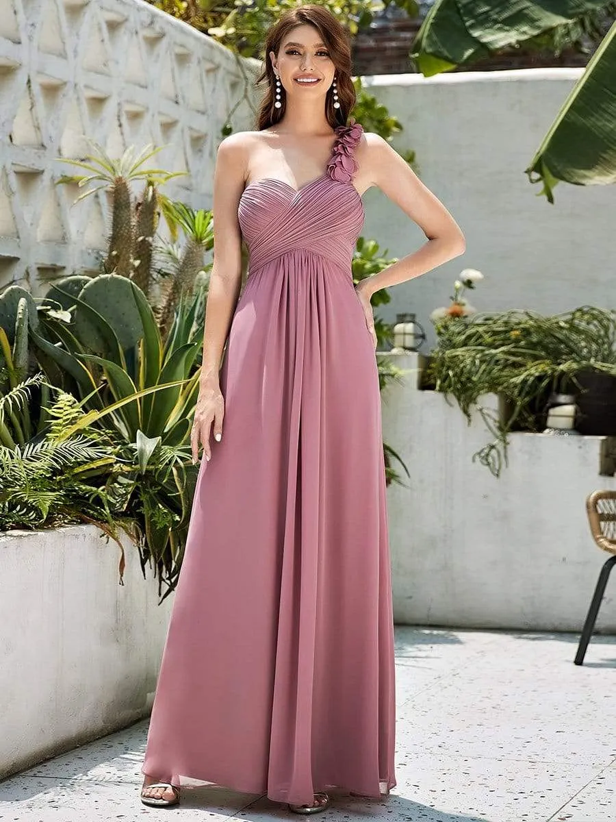 Chiffon One Shoulder Maxi Long Bridesmaid Dresses for Women