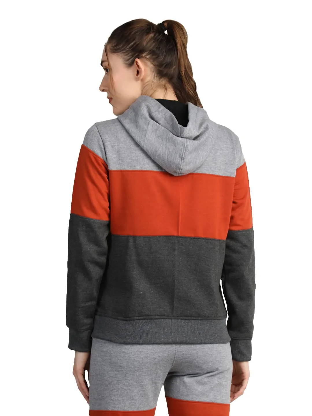 CHKOKKO Women Winter Sports Zipper Hooded Stylish Jacket LightGrey Orange DarkGrey XL