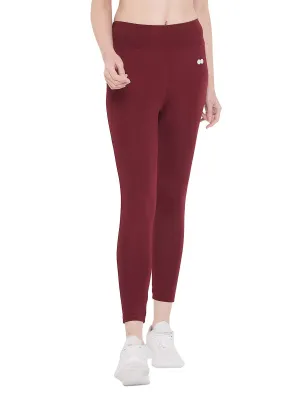 Clovia Women's Active Tights with Wide Elastic Waistband (AB0042A09_Red_M)