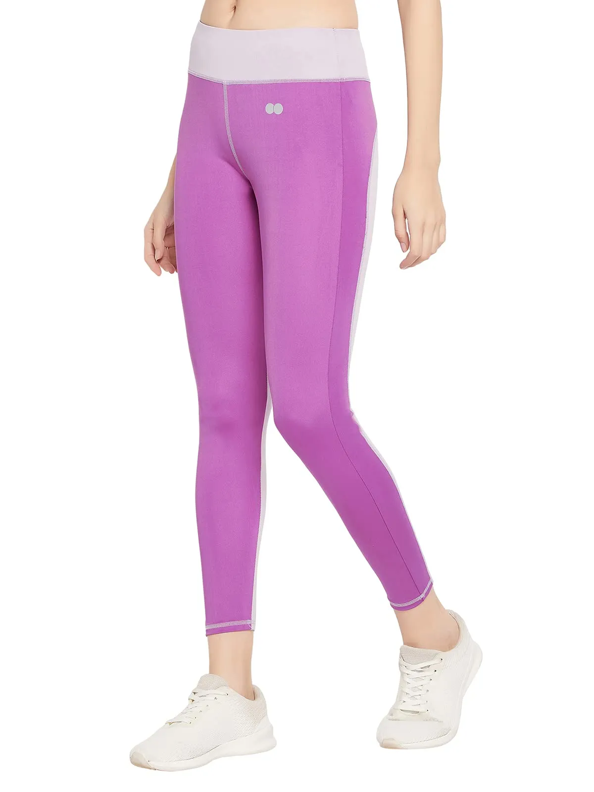 Clovia Women's High Rise Colourblocked Active Tights (AB0120A15_Purple_L)