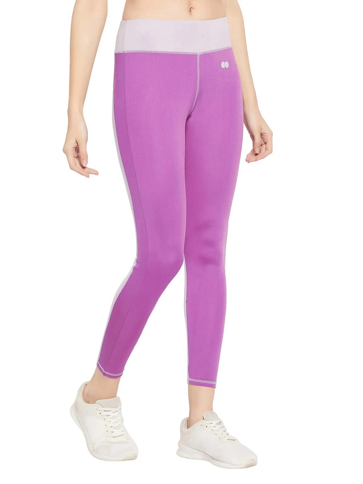 Clovia Women's High Rise Colourblocked Active Tights (AB0120A15_Purple_L)