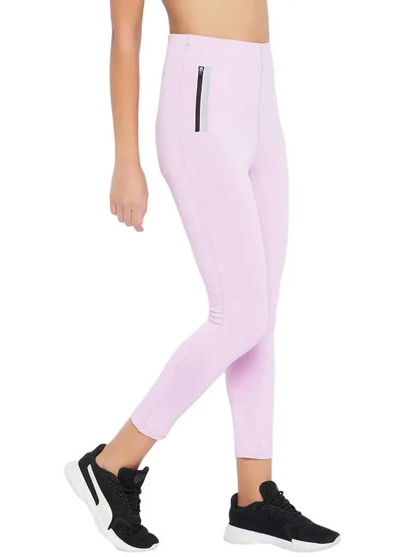 Clovia Women's Snug Fit High Rise Active Tights (AB0111P22_Pink_XXL)