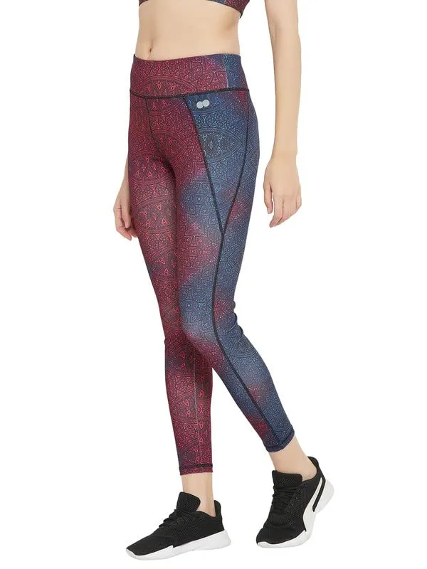 Clovia Women's Snug Fit High Rise Printed Active Tights (AB0042H19_Multi_S) Multicolour