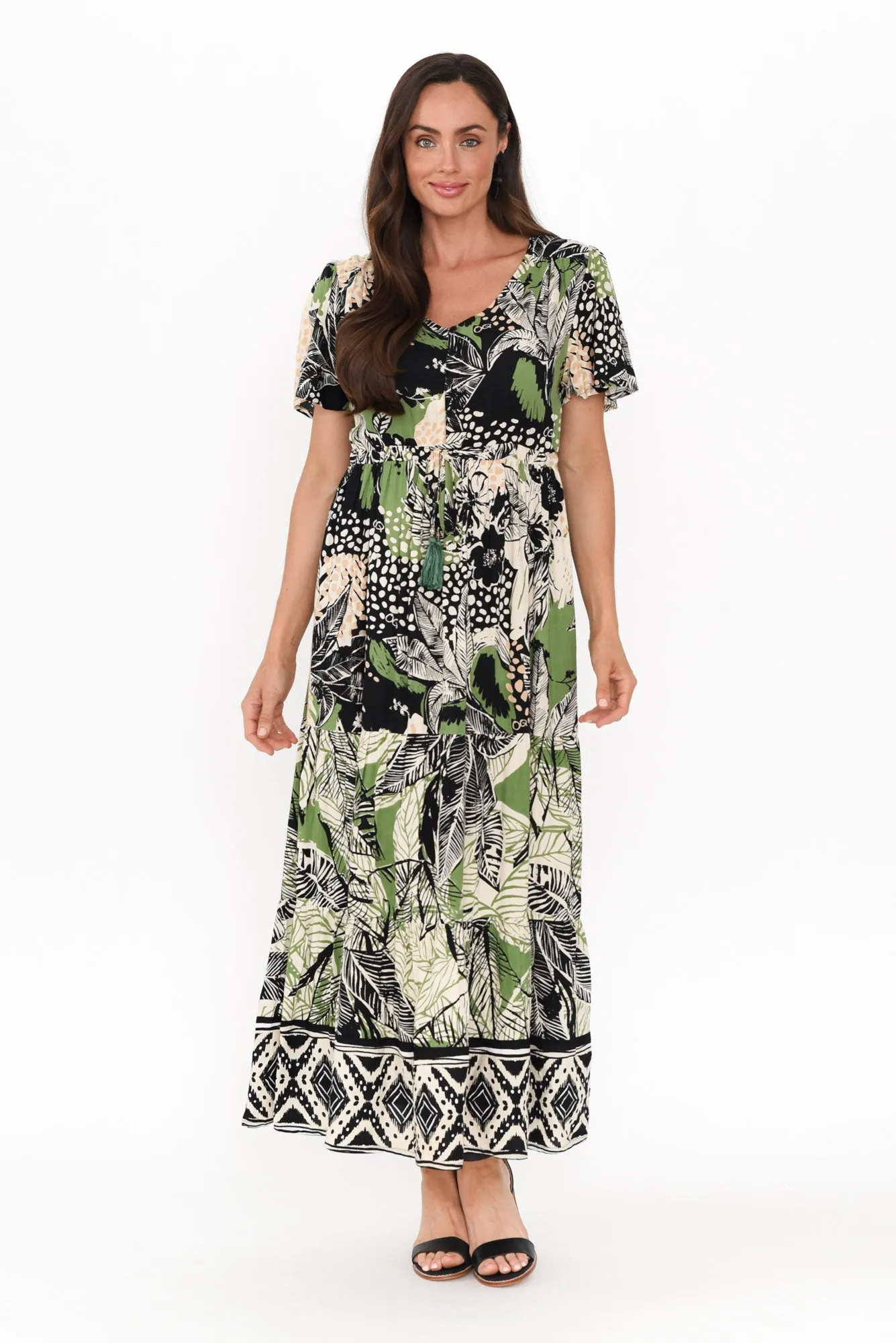 Cobi Green Leaf Tie Dress