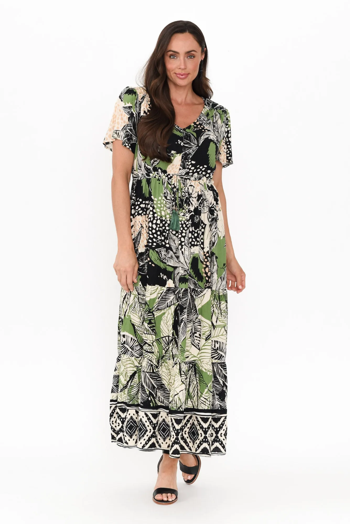 Cobi Green Leaf Tie Dress