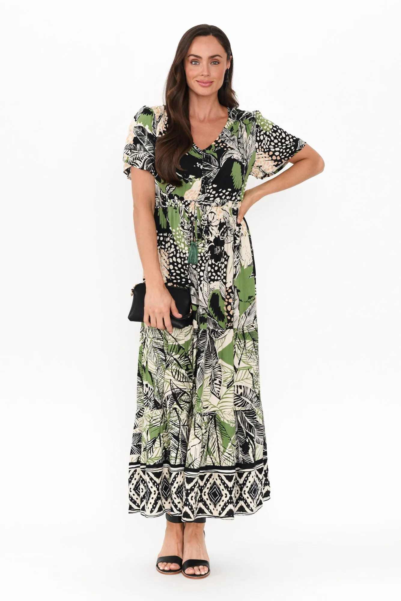 Cobi Green Leaf Tie Dress