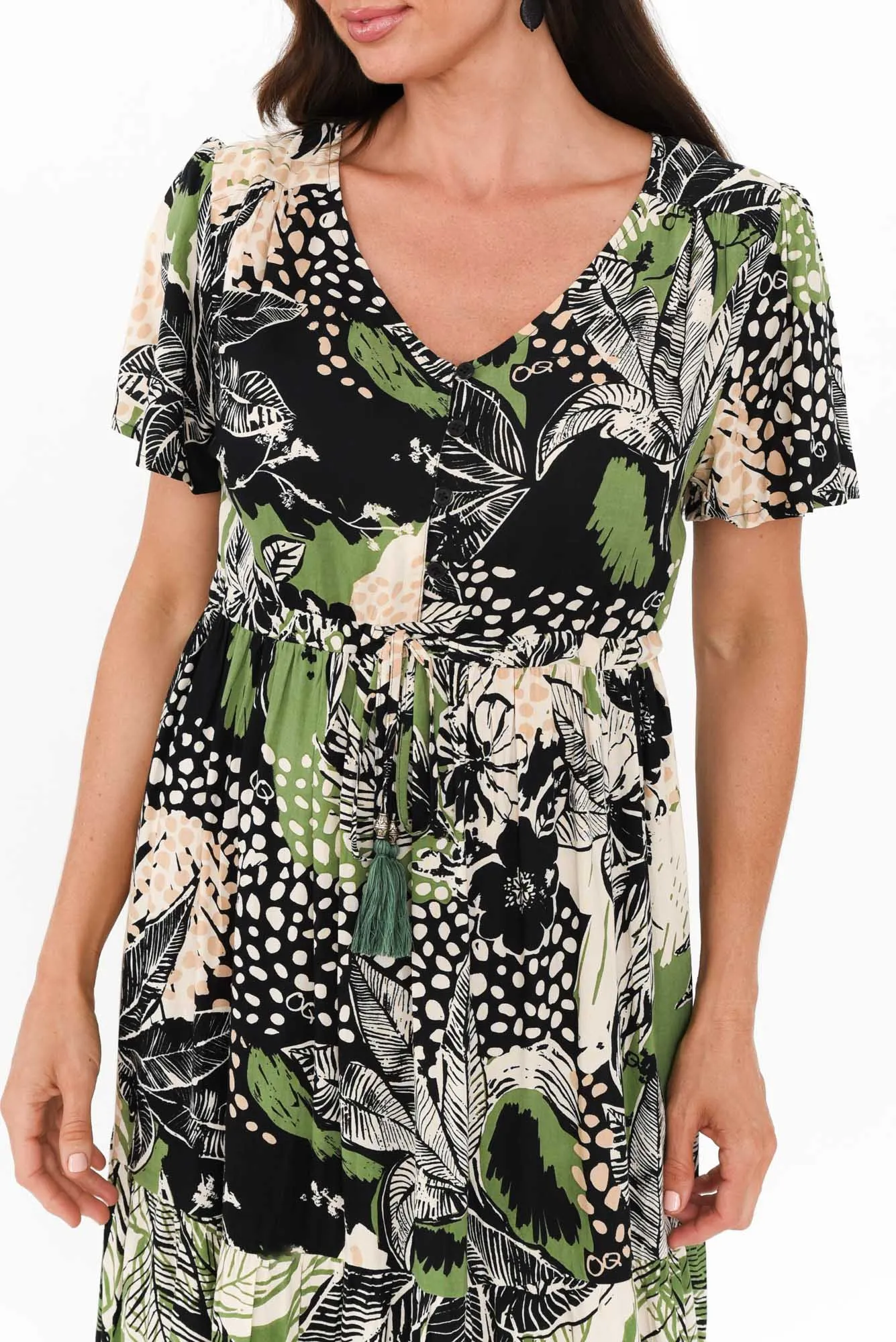 Cobi Green Leaf Tie Dress