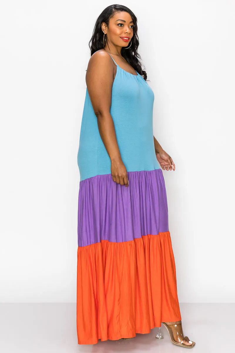 Colorblock Cami Neck Maxi Dress