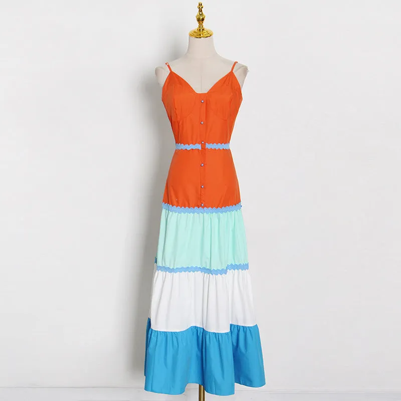 Contrast Color Block Sleeveless Maxi Dress