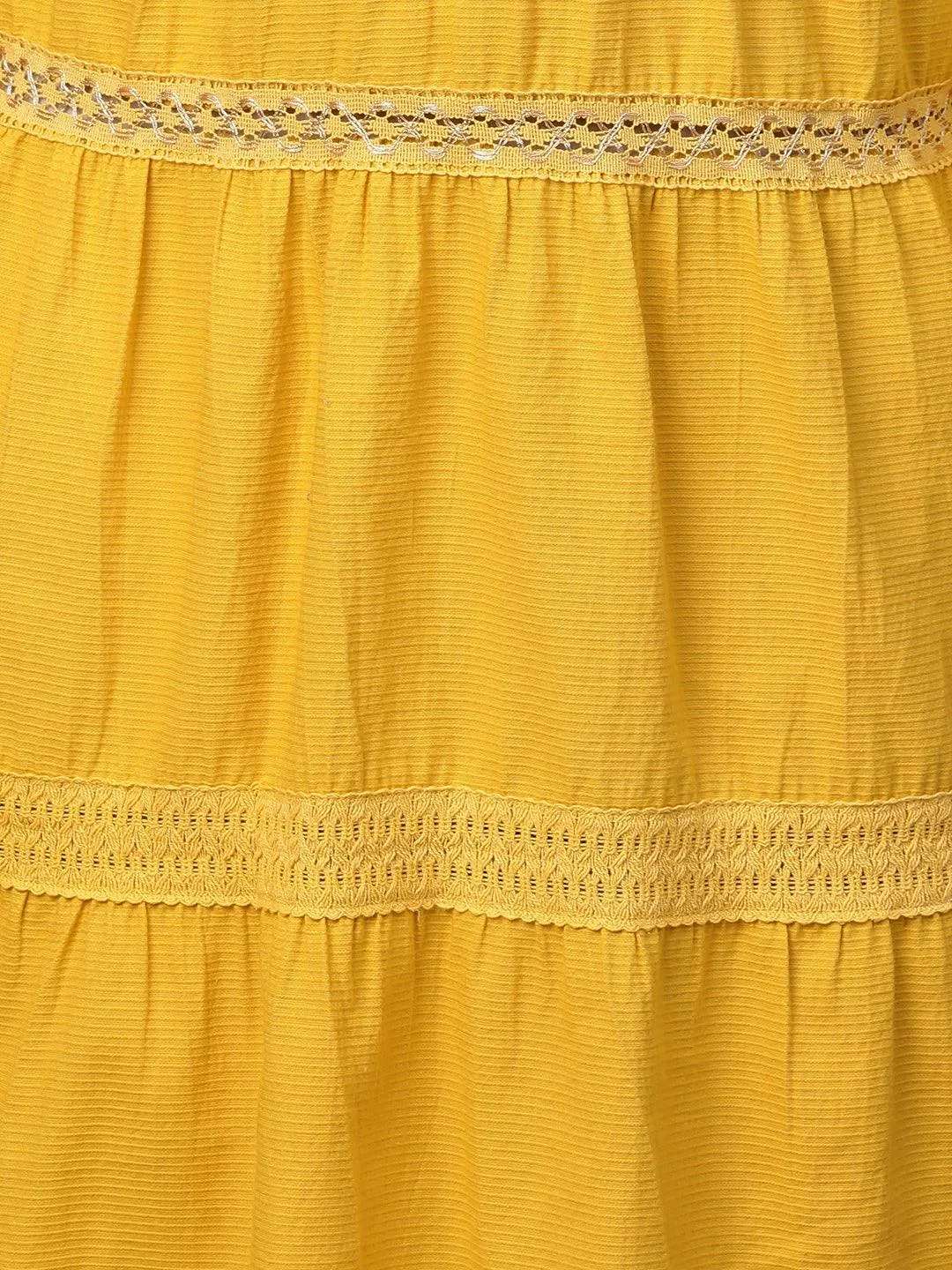 Cotton Textured Crochet Embroidered Maxi - Mustard