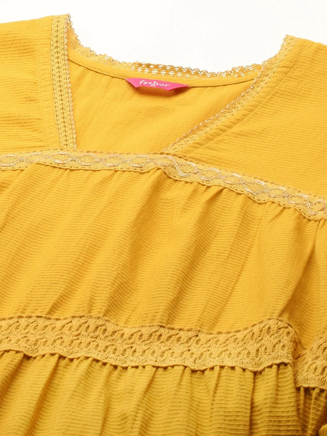 Cotton Textured Crochet Embroidered Maxi - Mustard