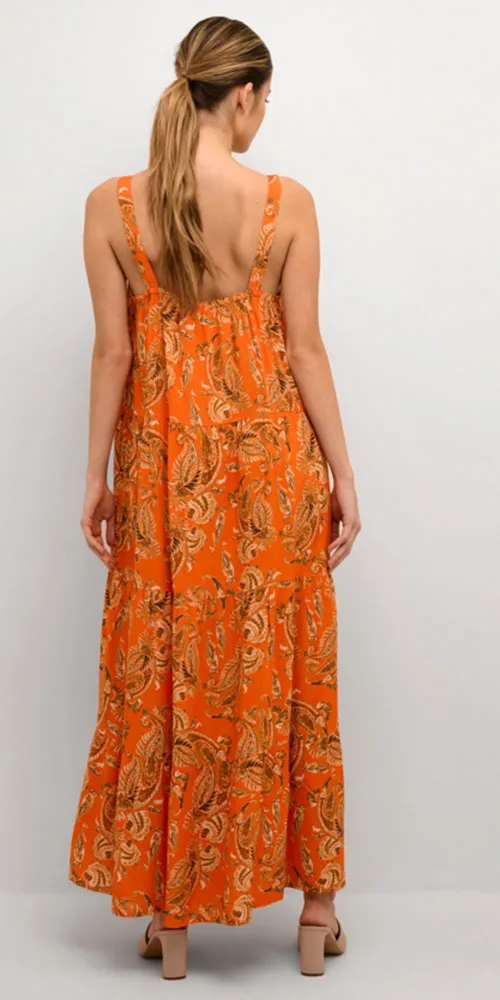 Cream Paisley Maxi Dress, orange