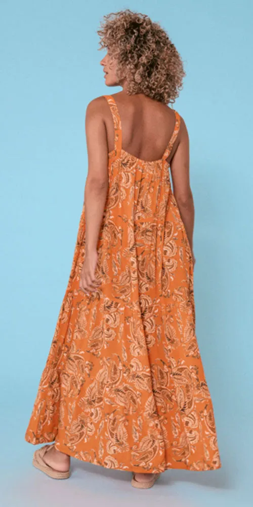 Cream Paisley Maxi Dress, orange