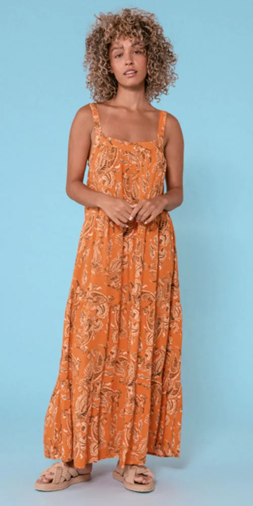 Cream Paisley Maxi Dress, orange