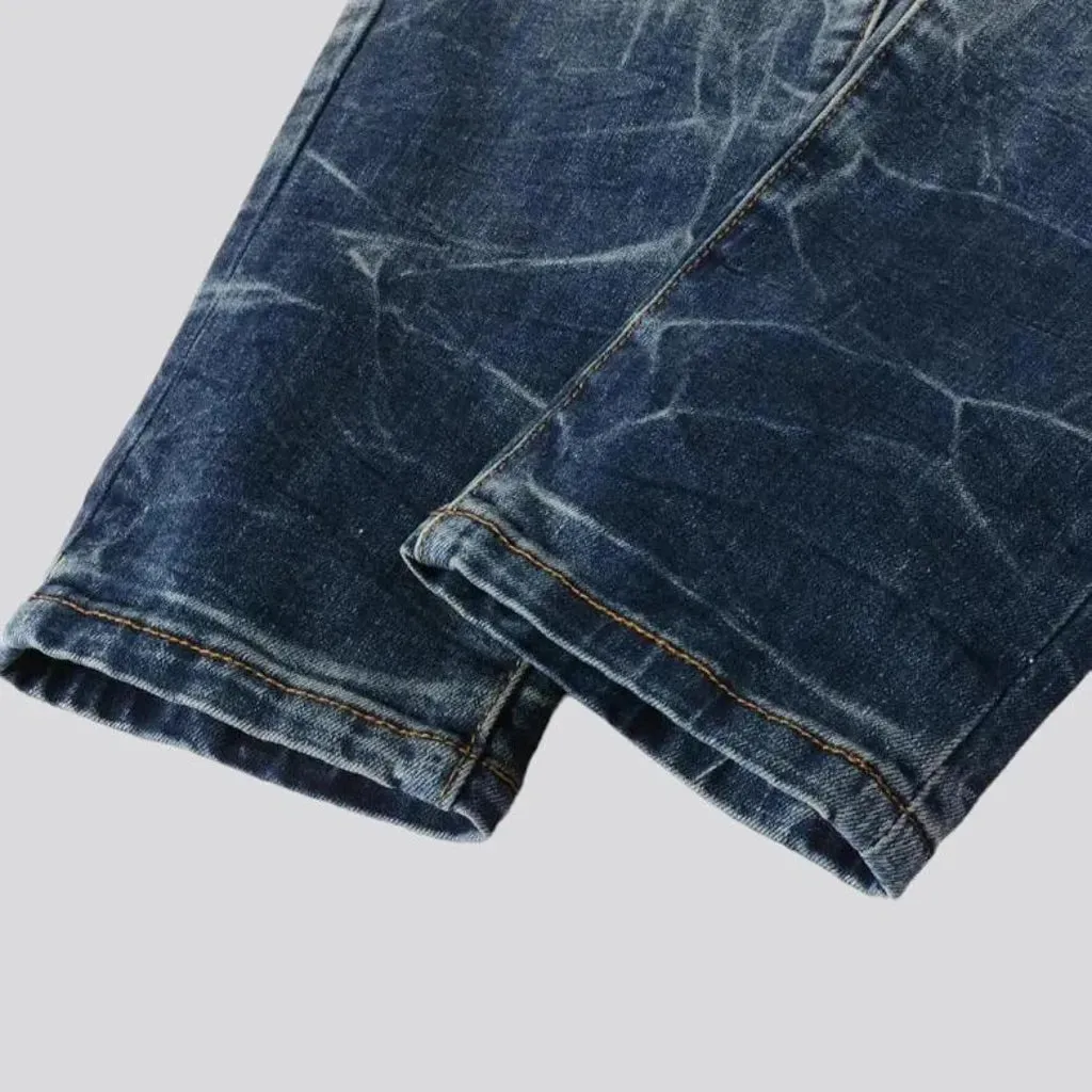 Crystal-patch men's vintage jeans