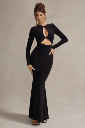 Denisse | Black Long-Sleeve Cut-Out Twisted Maxi Dress