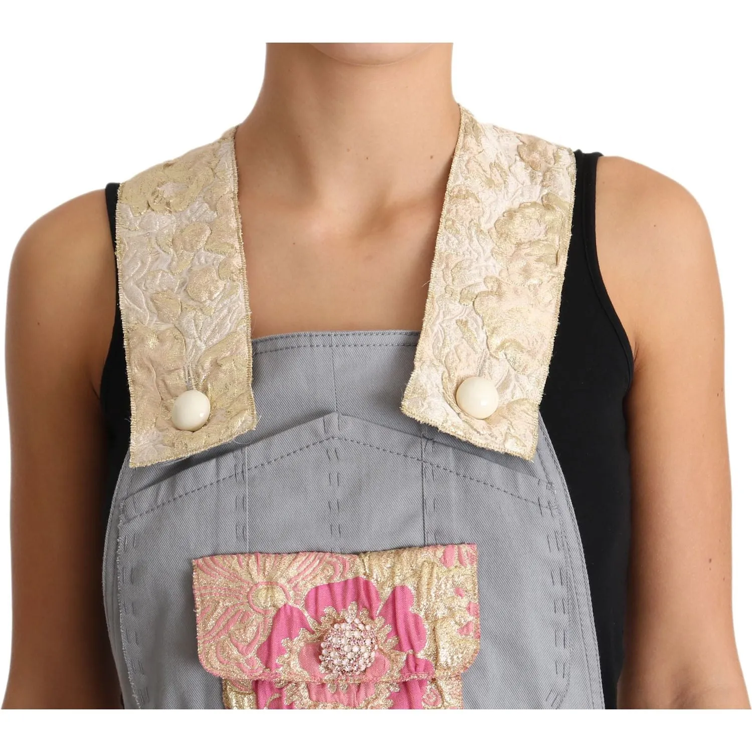 Dolce & Gabbana Exquisite Floral Embellished Denim Overalls