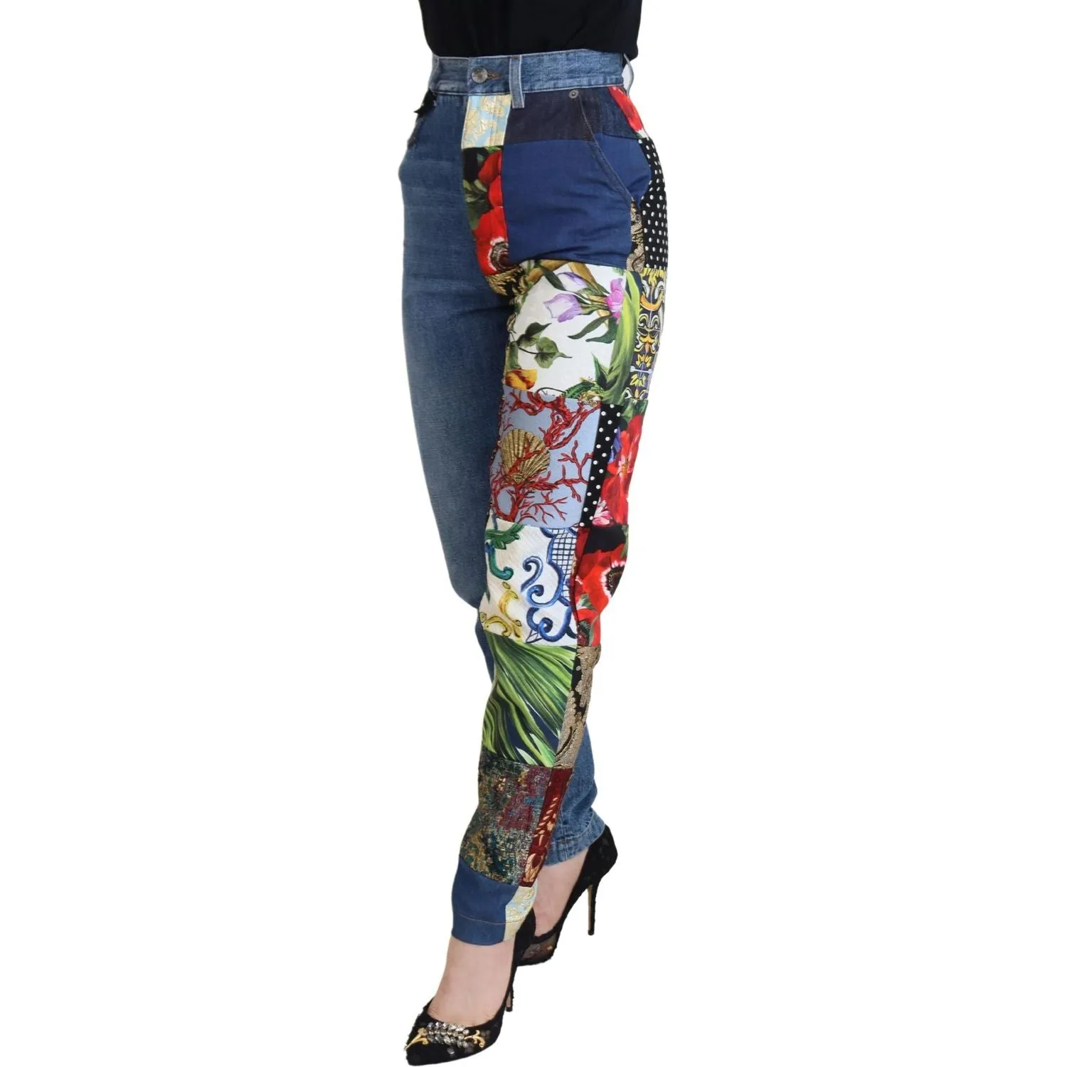 Dolce & Gabbana Patchwork Jacquard Blue Denim Luxury Jeans