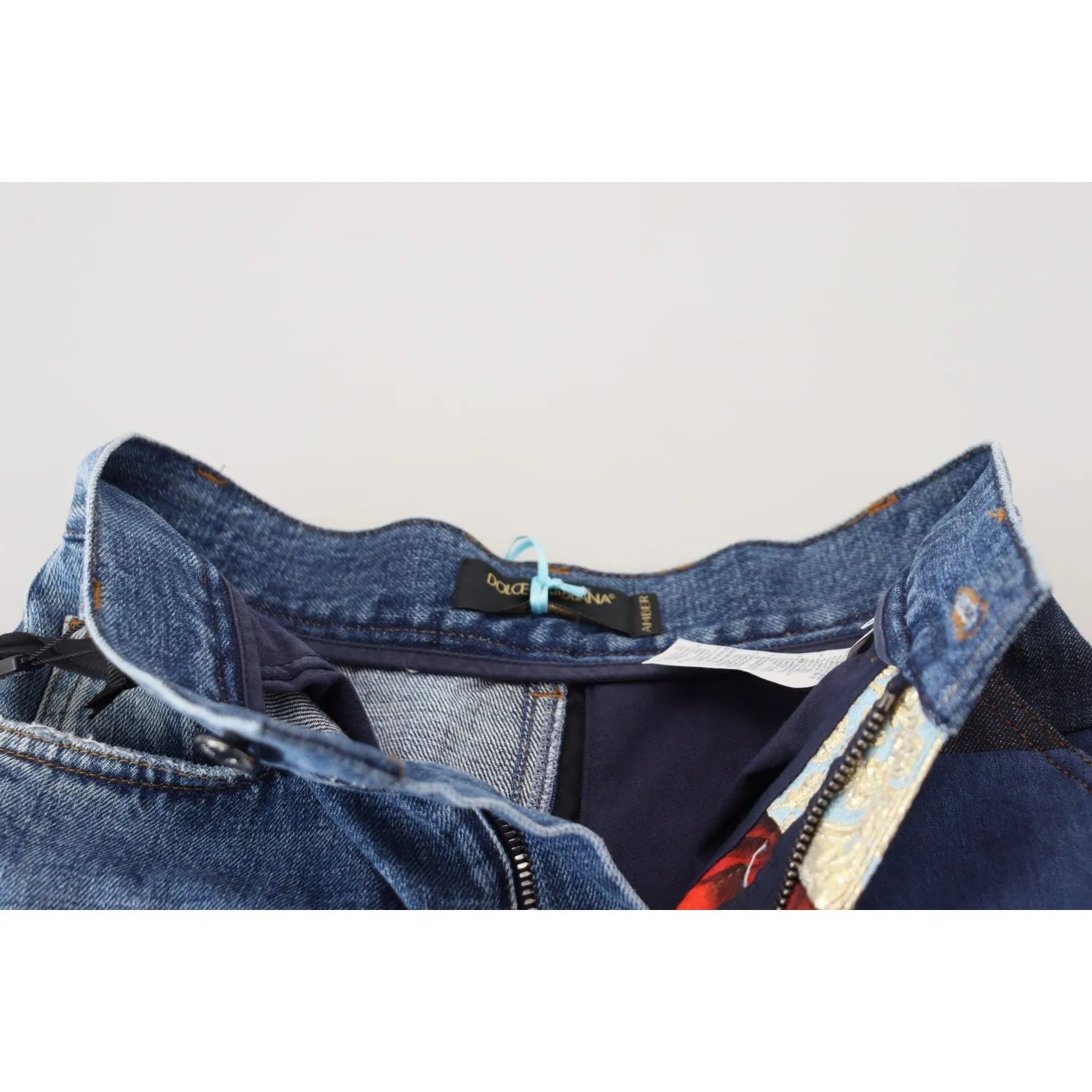 Dolce & Gabbana Patchwork Jacquard Blue Denim Luxury Jeans