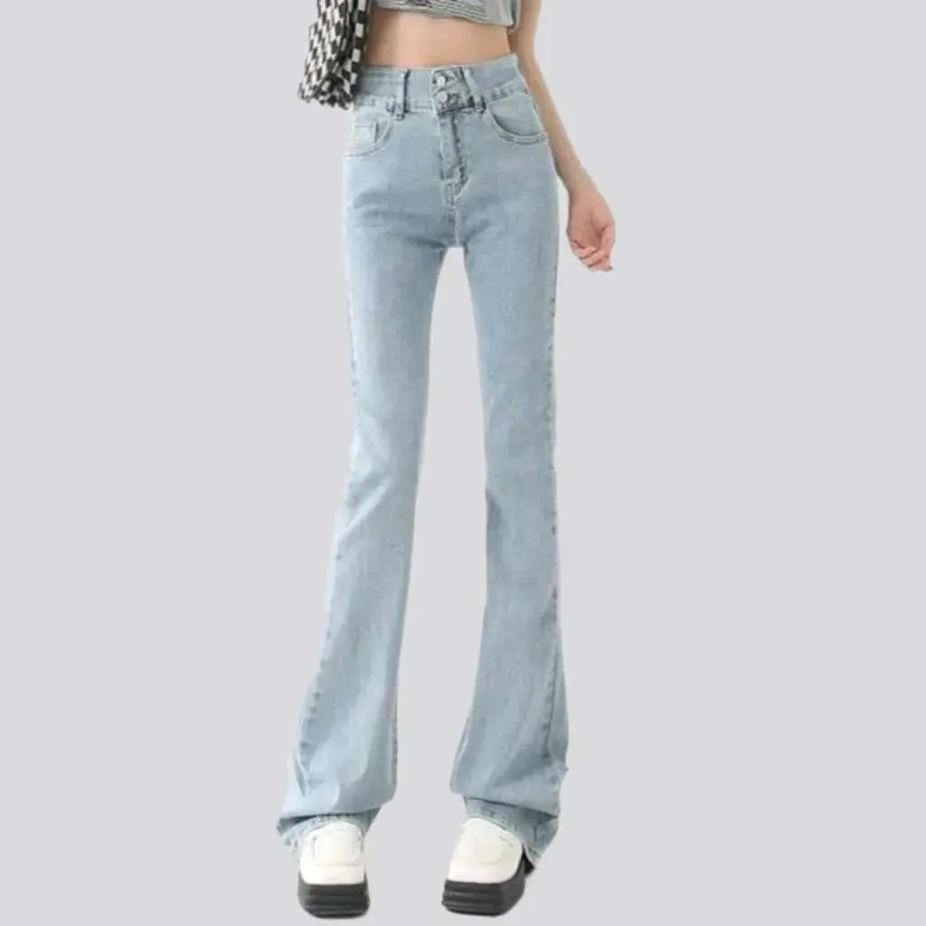 Double waistline stonewashed jeans