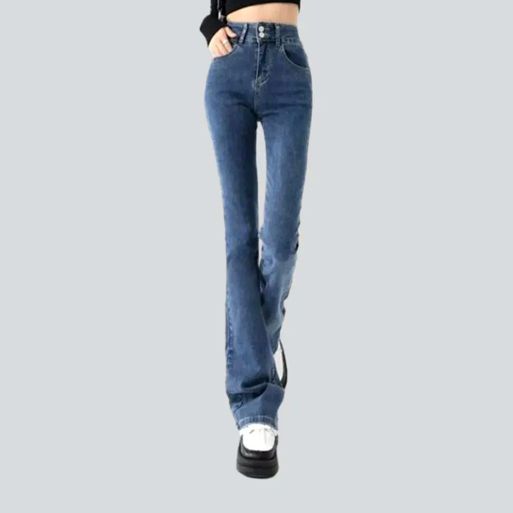 Double waistline stonewashed jeans