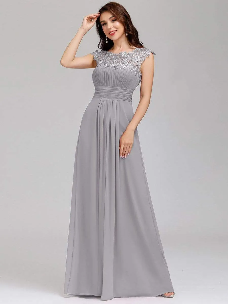 Elegant Lace Cap Sleeve Maxi Long Chiffon Bridesmaid Dress