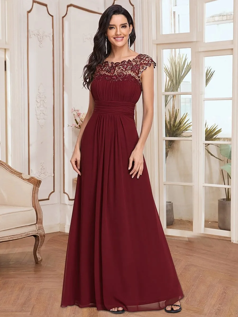 Elegant Lace Cap Sleeve Maxi Long Chiffon Bridesmaid Dress